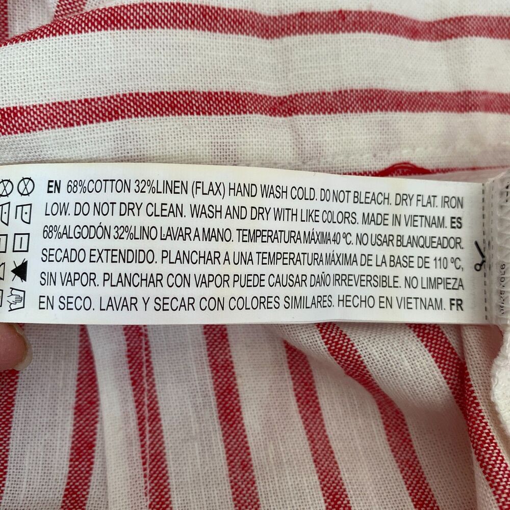 Forever 21 Red White Striped Linen Blend Side Button Midi Skirt Size Small - Picture 5 of 5